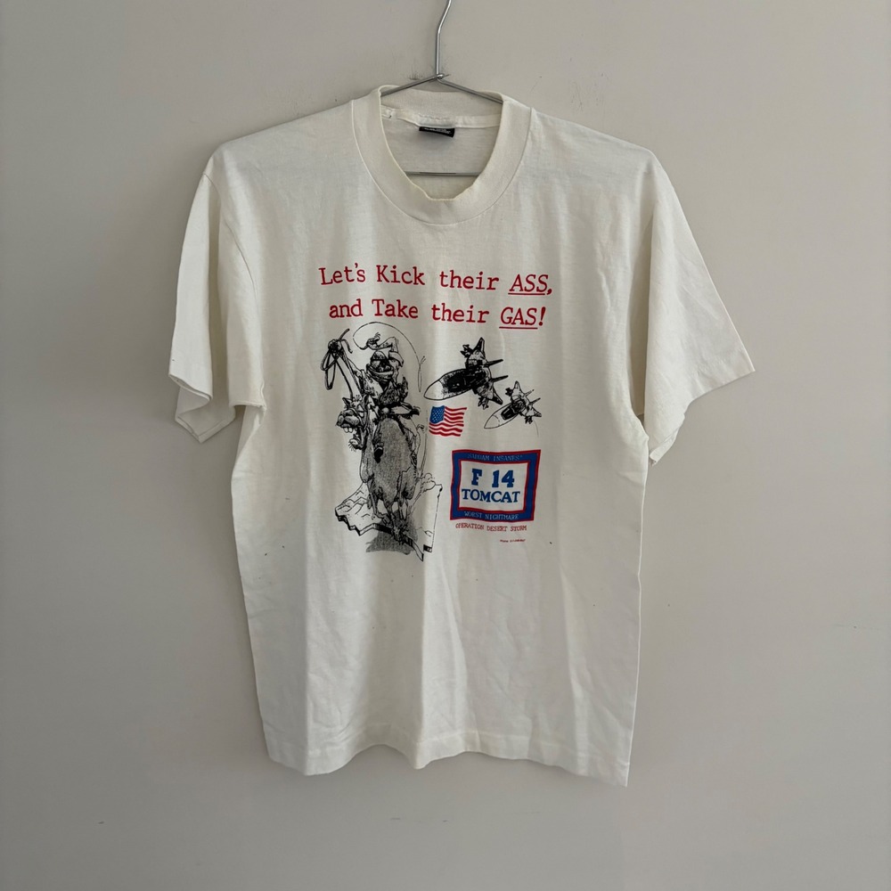 Vintage Screen Stars Best Operation Desert Storm F-14 Tomcat T-Shirt White Large